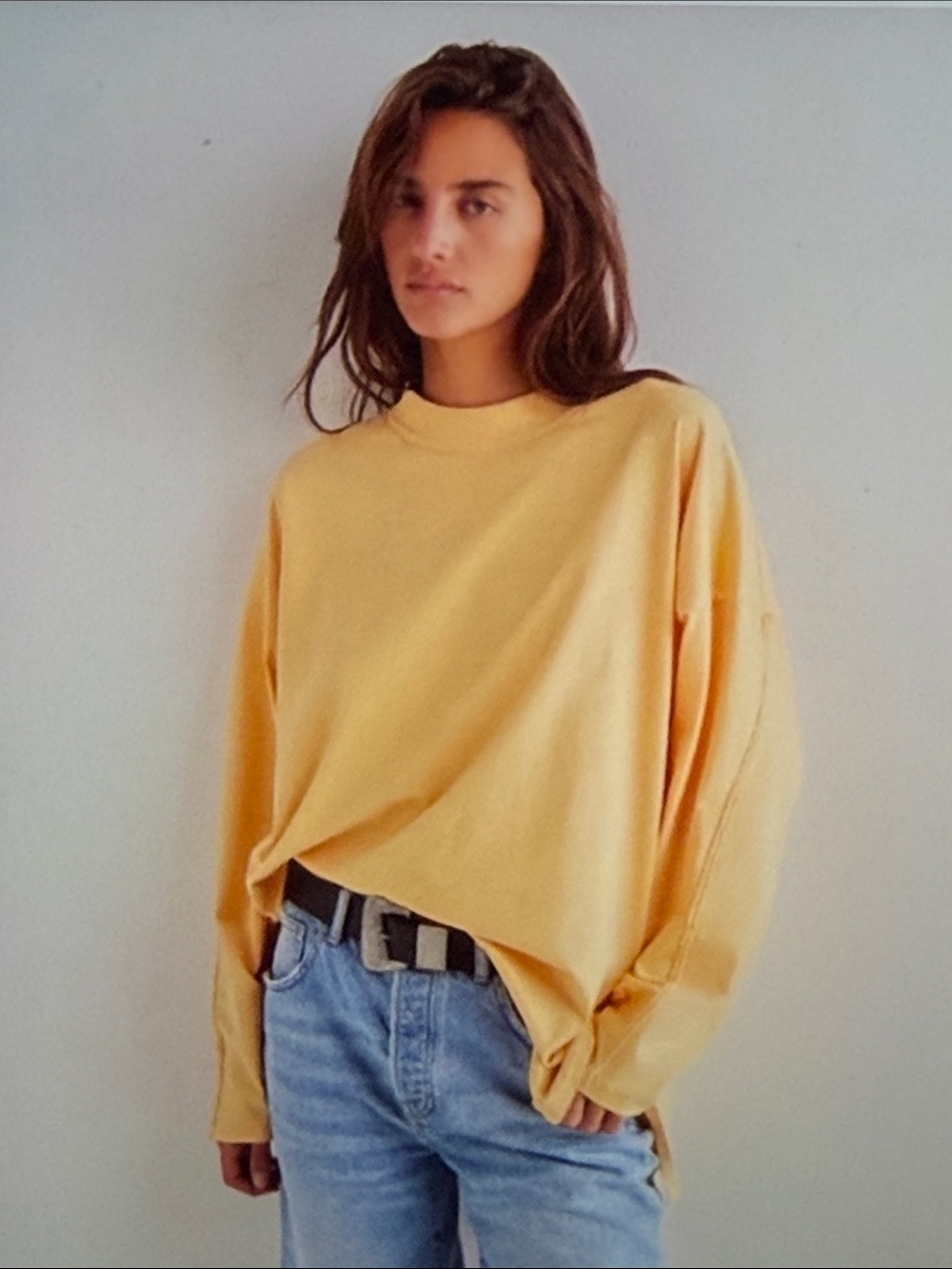 Free People Oversized Crew Long Sleeve Tee Color-Flax